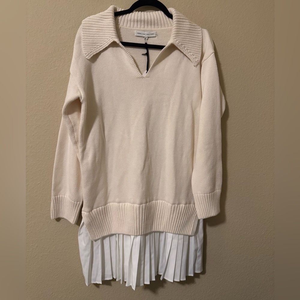 Anthropologie English Factory Elegant Cream Twofer Sweater Dress - Picture 4 of 5